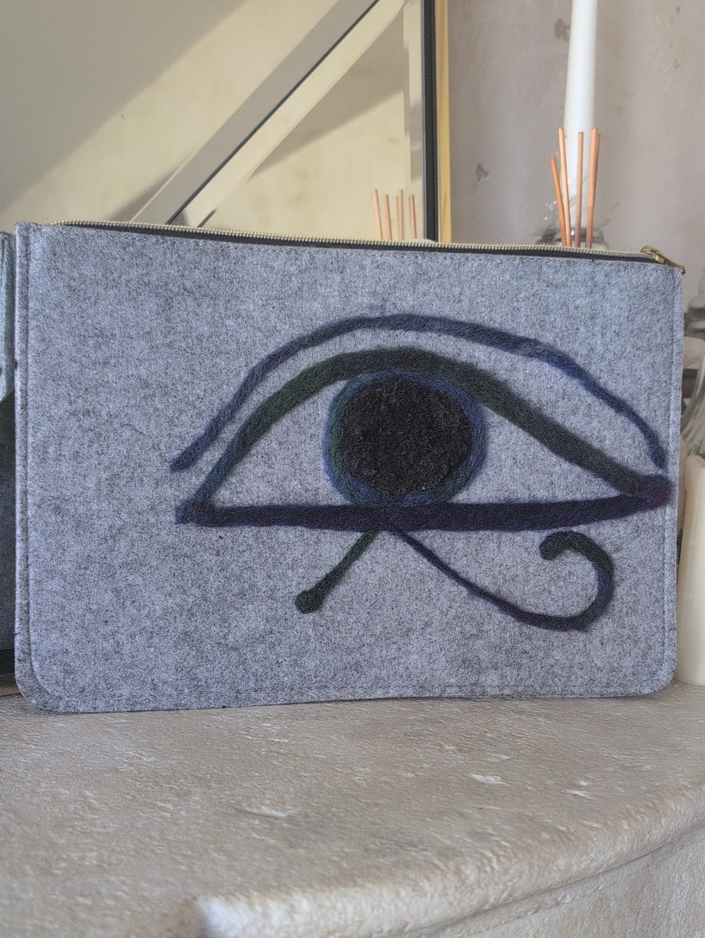 Gray Felt Clutch Pouch with Eye Of Horus Motif